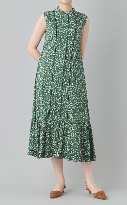 フラワープリントノースリーブワンピース