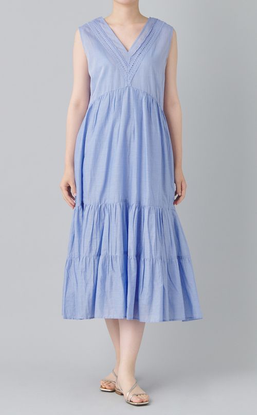 Vネックティアードシャンブレードレス