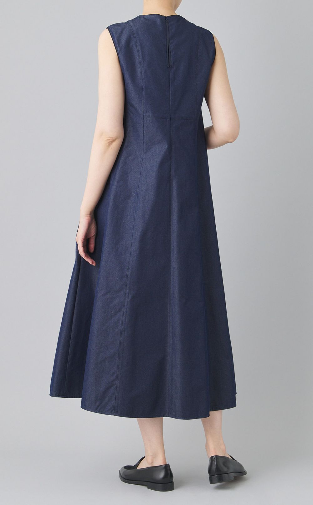 シルクデニムタックフレアドレス