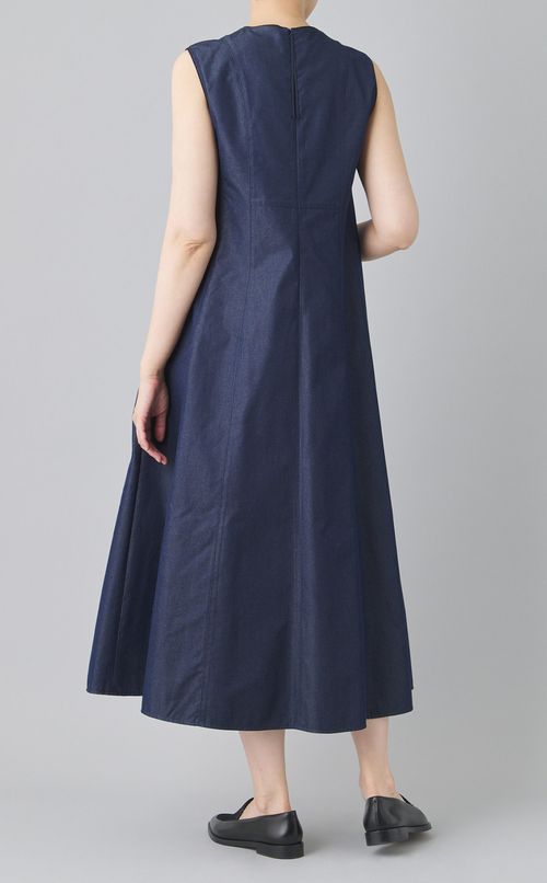 シルクデニムタックフレアドレス