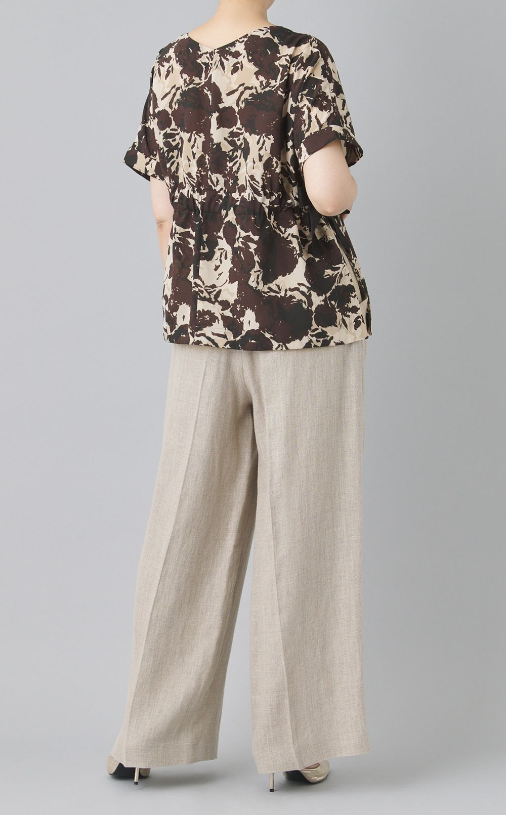 プリントウエストリボンブラウス