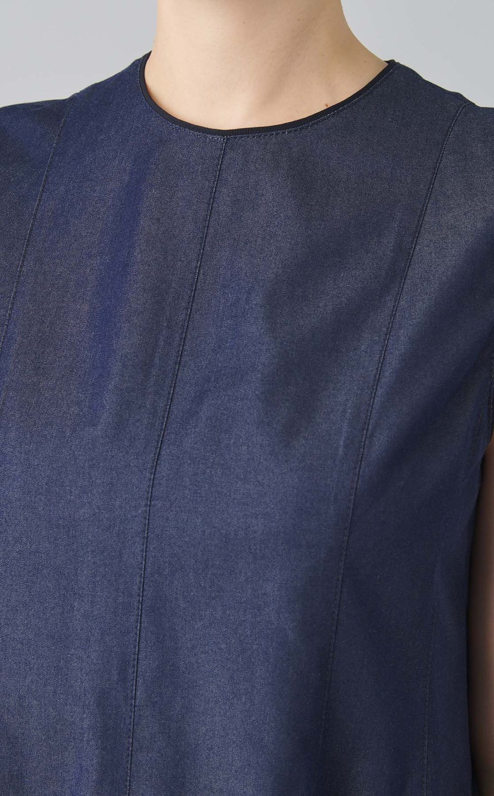 シルクデニムタックフレアドレス