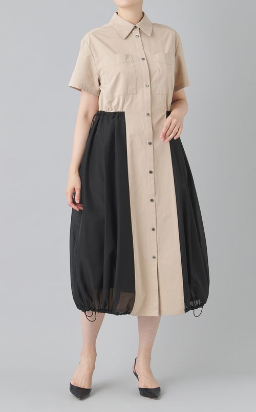 タフタ異素材コンビシャツワンピース