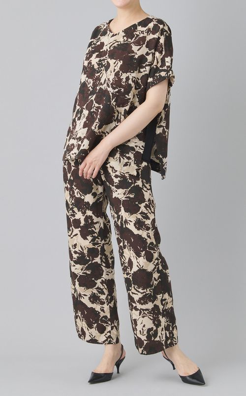 プリントウエストリボンブラウス