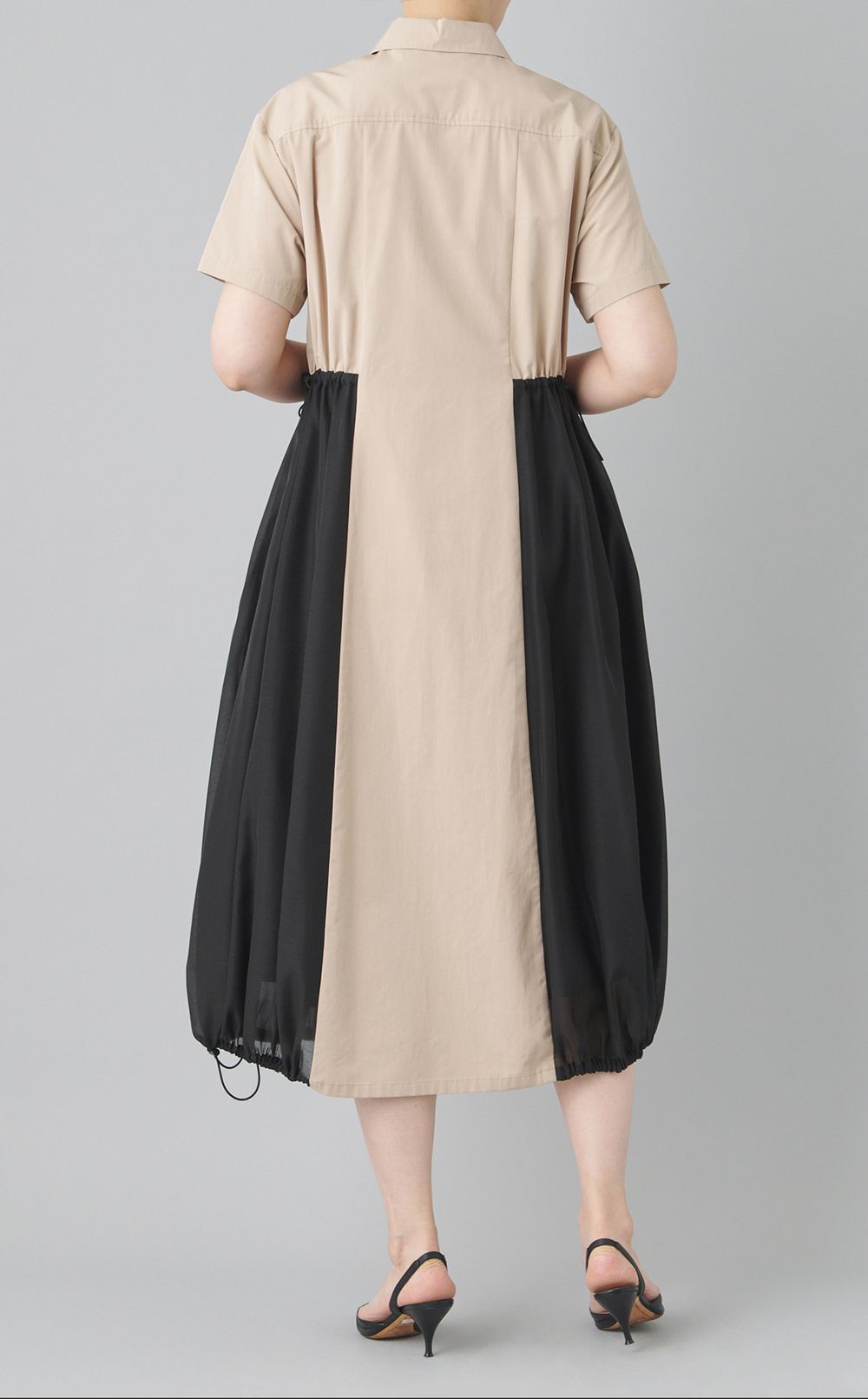 タフタ異素材コンビシャツワンピース