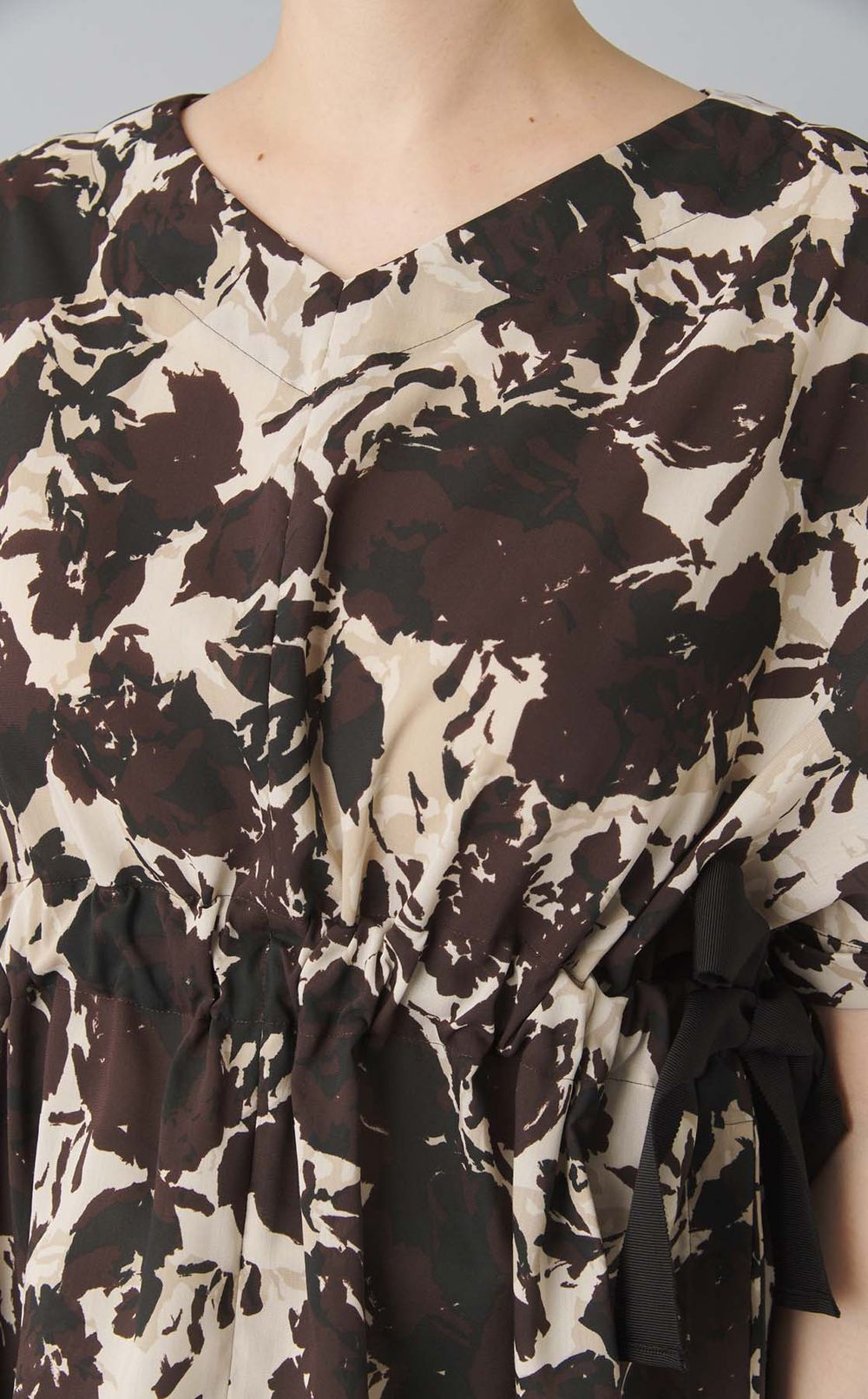 プリントウエストリボンブラウス