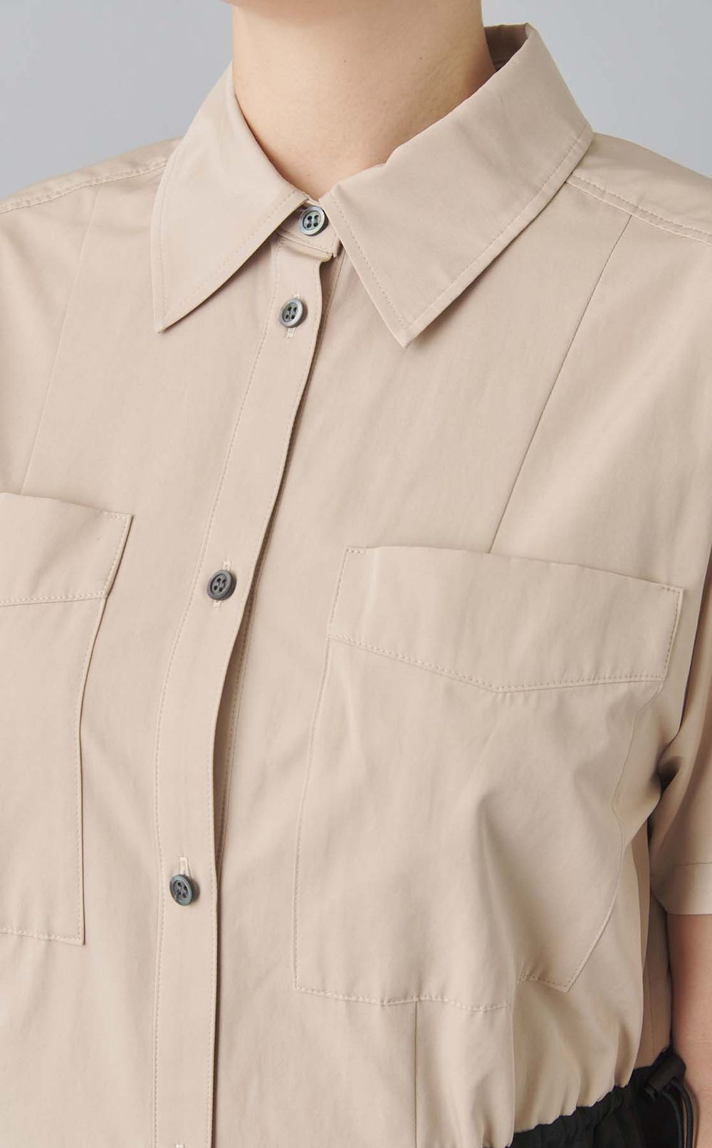 タフタ異素材コンビシャツワンピース