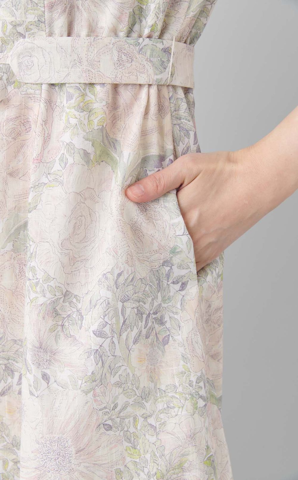 リバティコットンリネンベルトワンピース