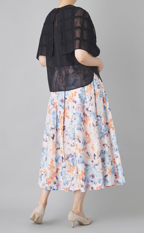 フラワーオーガンジーケープブラウス