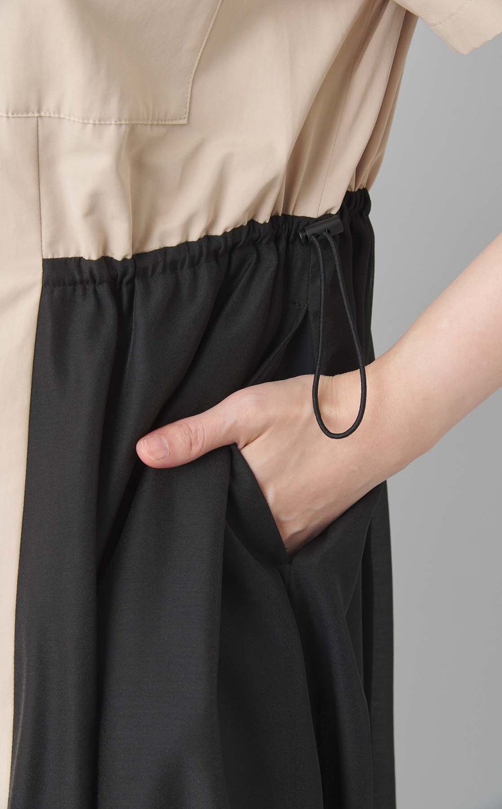 タフタ異素材コンビシャツワンピース