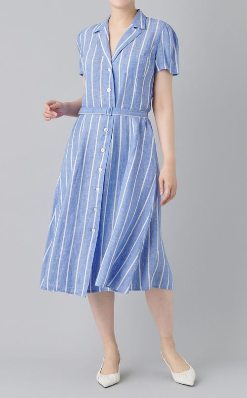 オープンカラーストライプワンピース