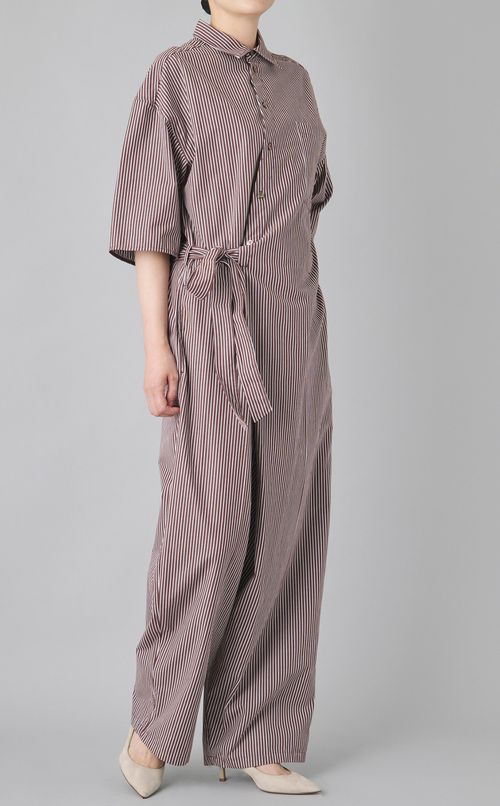 ストライプシャツオールインワン