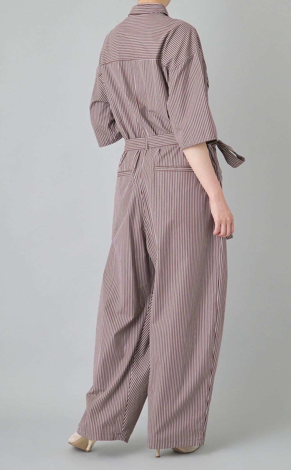 ストライプシャツオールインワン