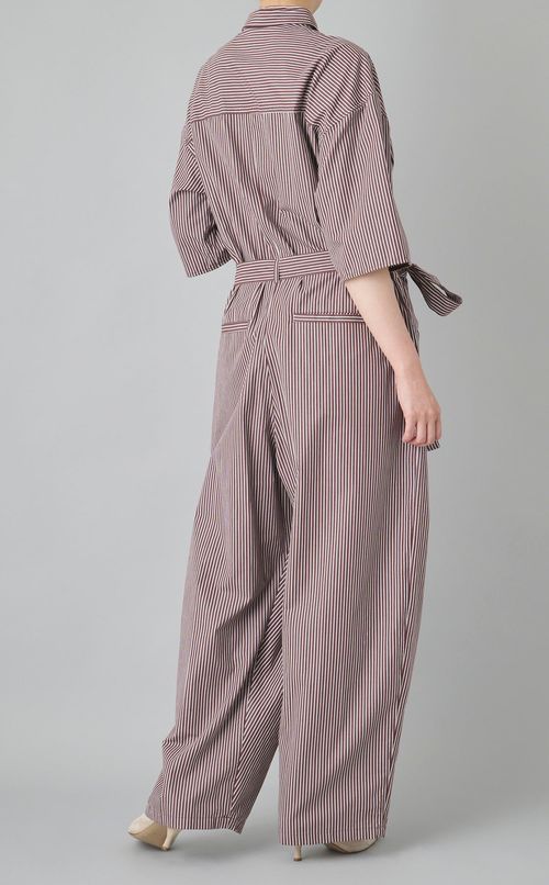 ストライプシャツオールインワン