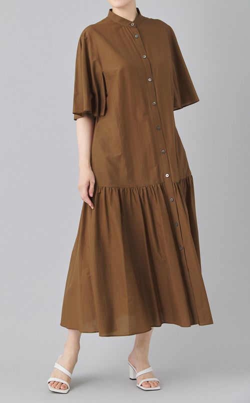 コットンタフタギャザーフレアワンピース