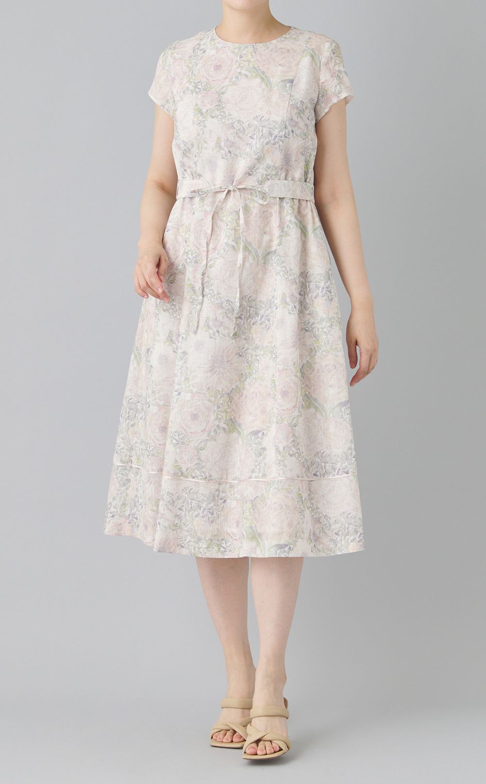 リバティコットンリネンベルトワンピース