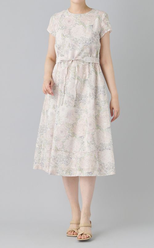 リバティコットンリネンベルトワンピース