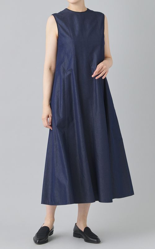 シルクデニムタックフレアドレス