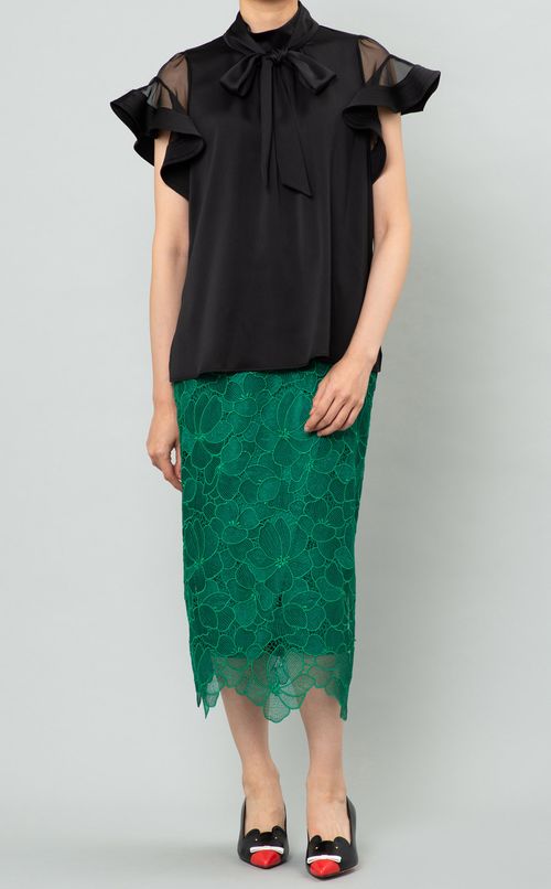 ボウタイ付ラッフルスリーブブラウス