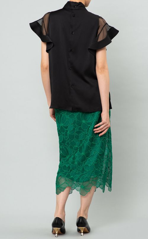 ボウタイ付ラッフルスリーブブラウス