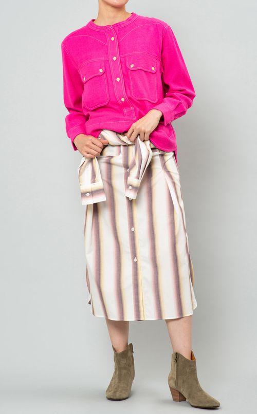 ノーカラーデニムシャツ