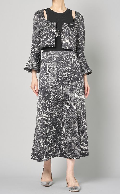 サテンレースプリントスカート