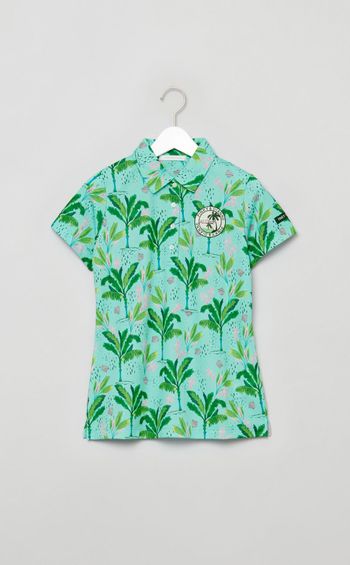 【手洗い可】パームツリープリントポロシャツ