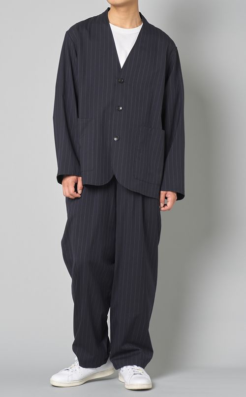 ラペルレスストライプジャケット