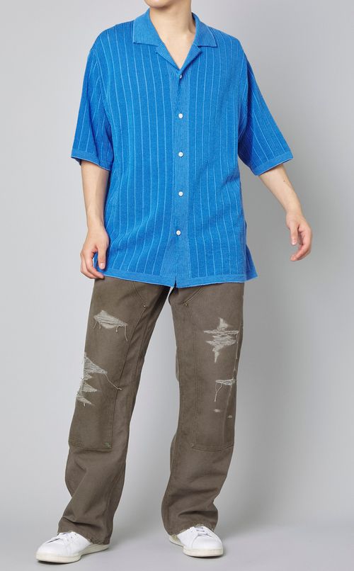 コットンストライプニットシャツ