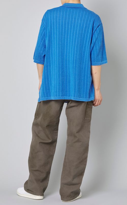 コットンストライプニットシャツ