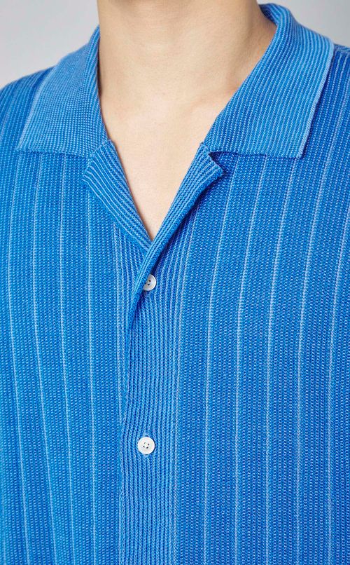 コットンストライプニットシャツ