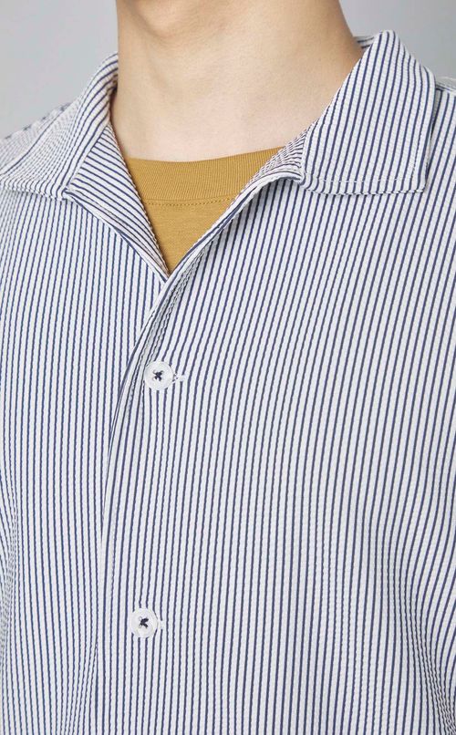 ストライプサッカーシャツブルゾン