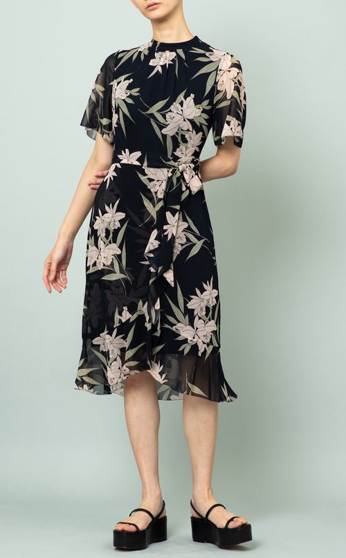 ハイネックフラワーワンピース