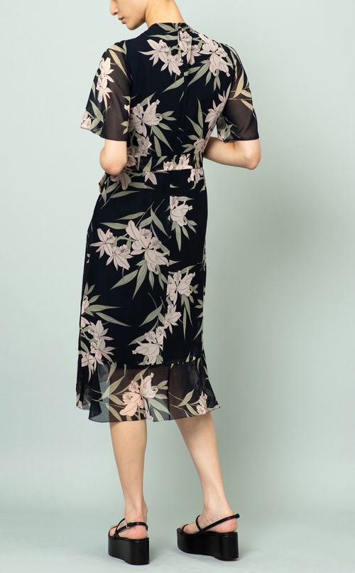 ハイネックフラワーワンピース