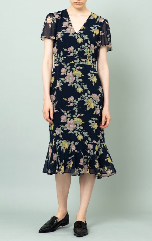 フラワーVネックワンピース