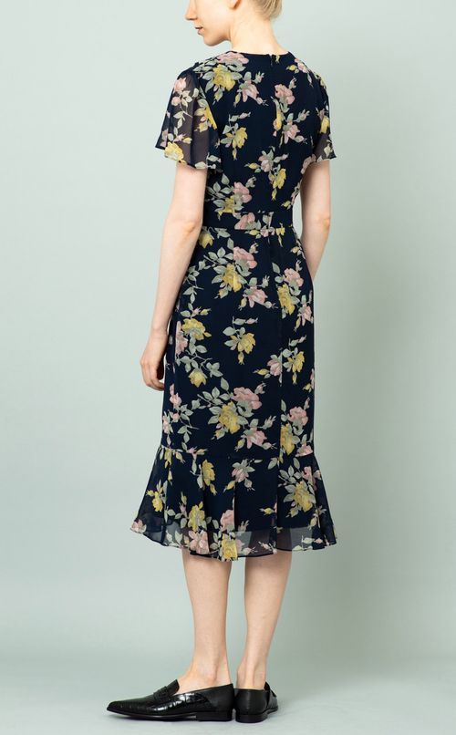 フラワーVネックワンピース