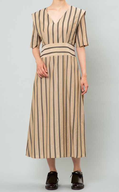 コットンリネンストライプワンピース