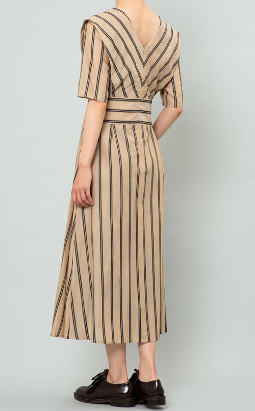 コットンリネンストライプワンピース