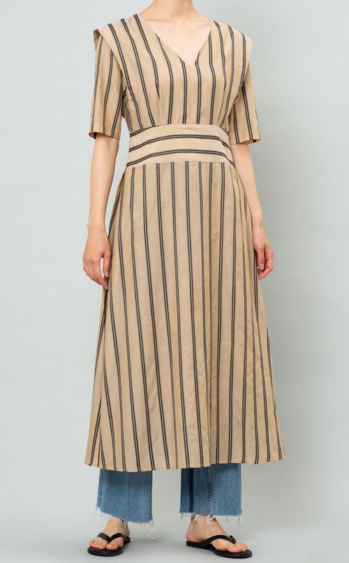 コットンリネンストライプワンピース