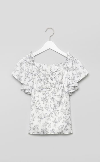 フラワープリントギャザーブラウス