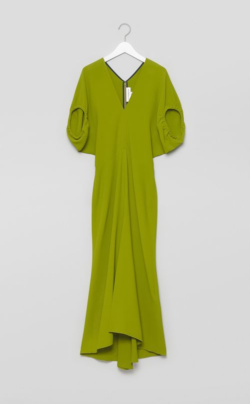 ギャザースリーブVネックワンピース