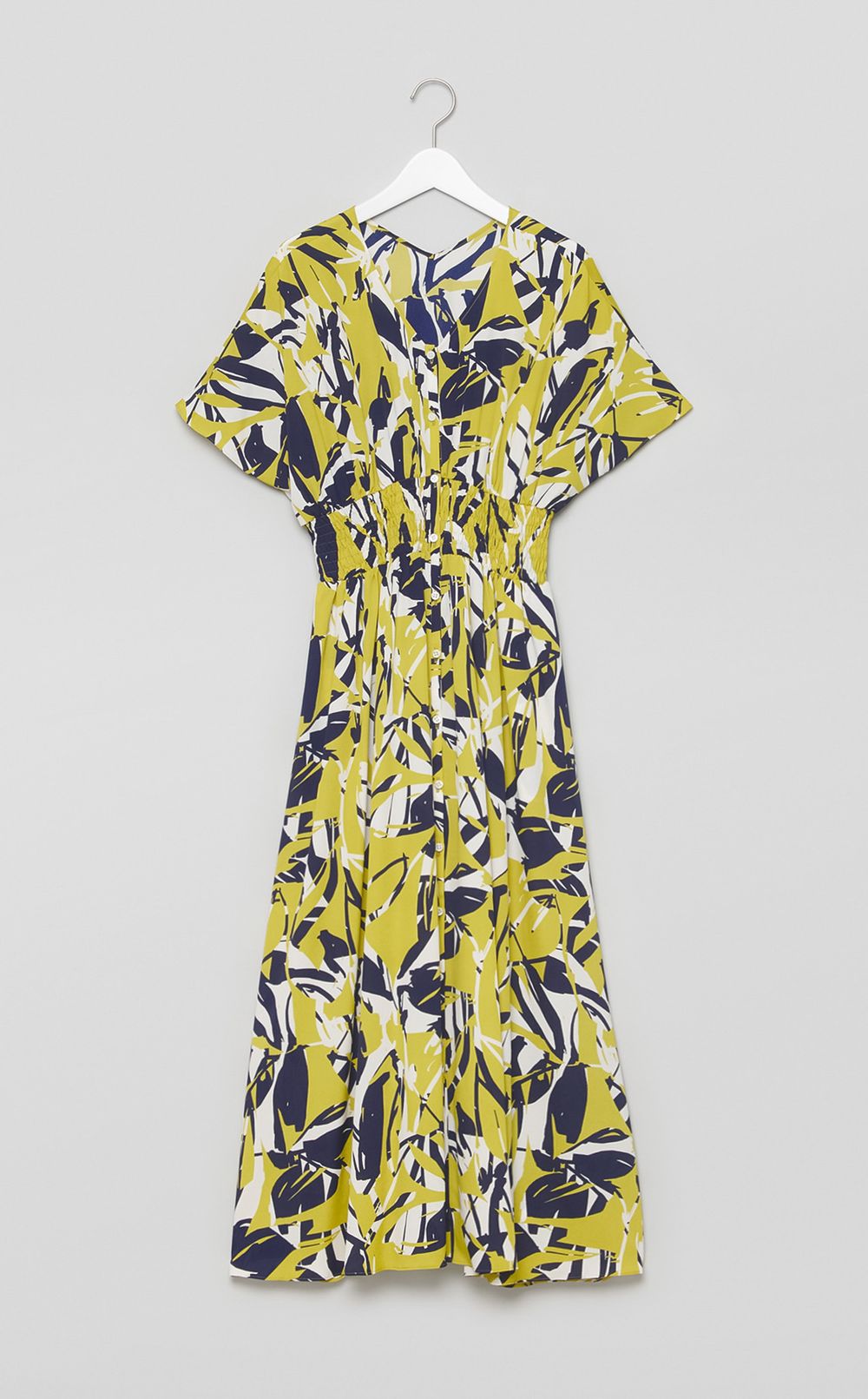 リーフプリントギャザーワンピース