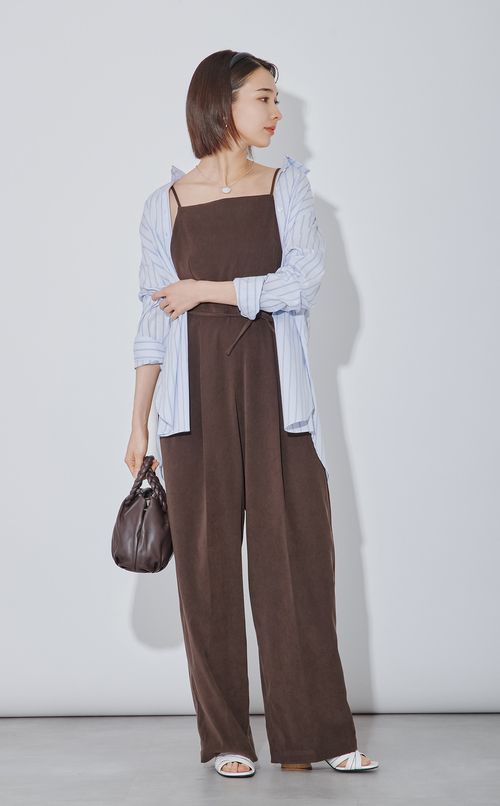 《手洗い可》ストライプロングスリットシャツ