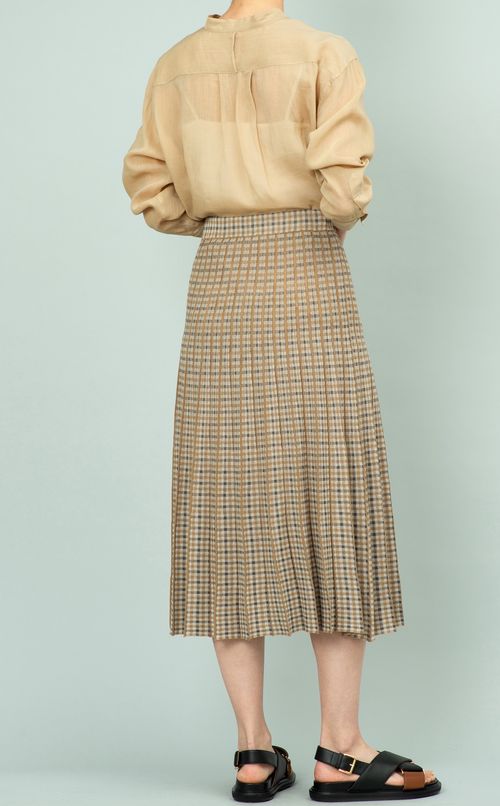 リネン混スタンドカラーブラウス