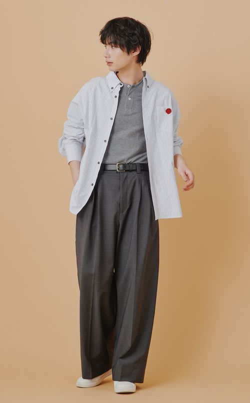 《手洗い可》ストライプオーバーサイズシャツ