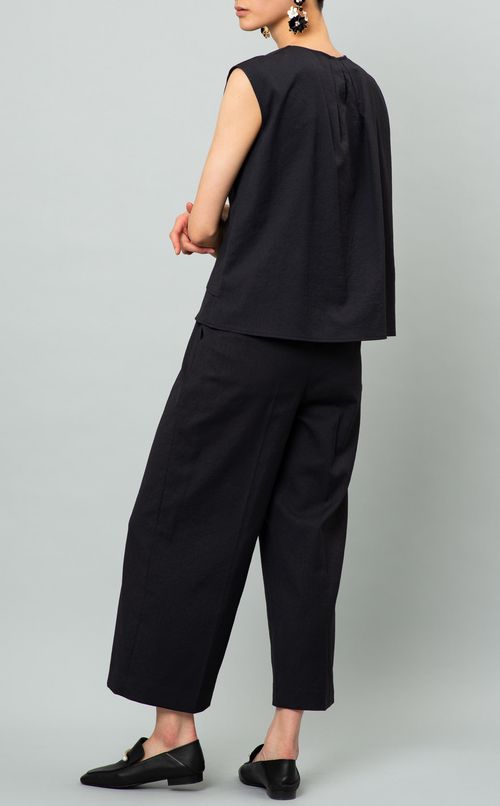 リネン混ストレートワイドパンツ