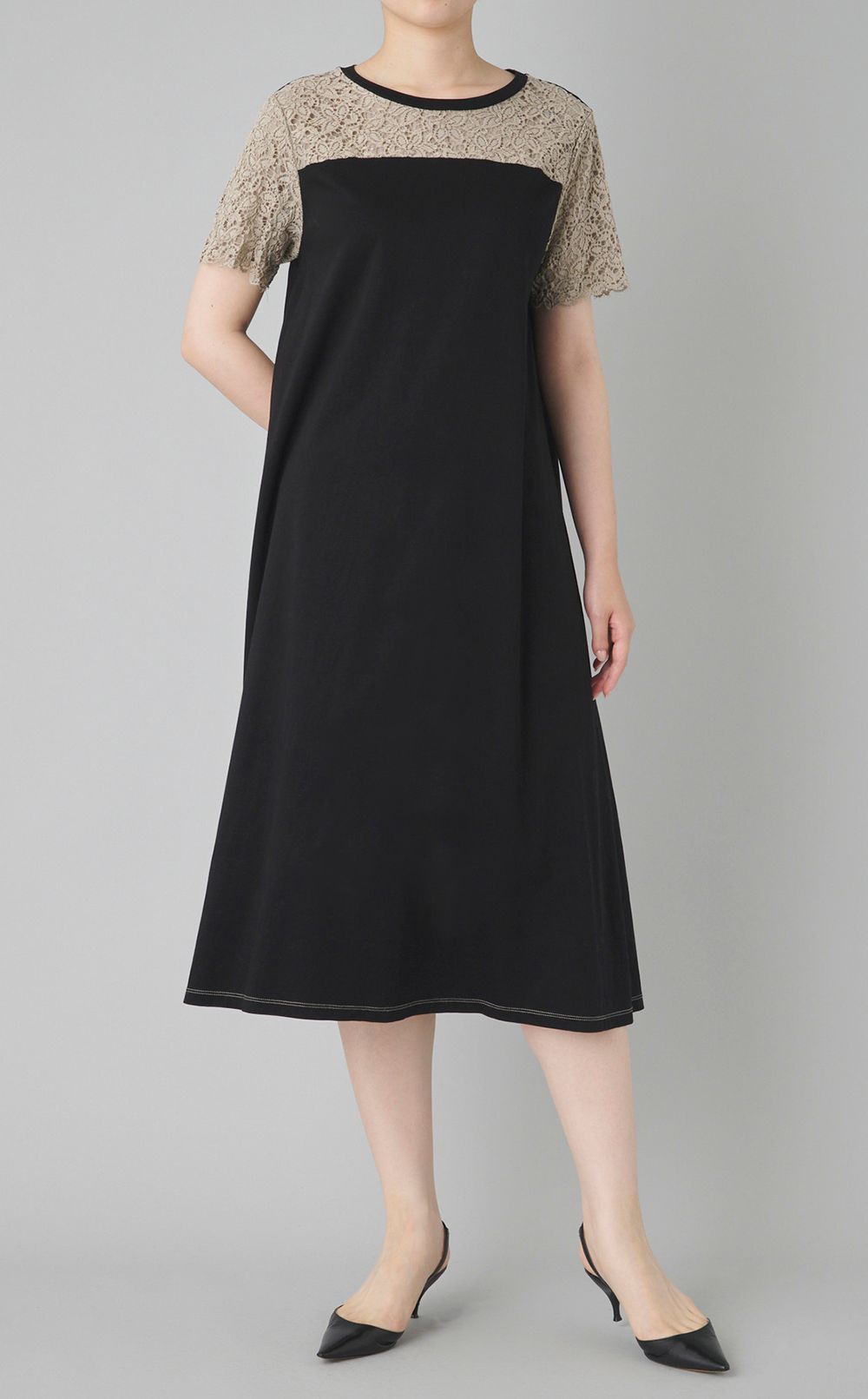 【reADdress】レース切替フレアワンピース