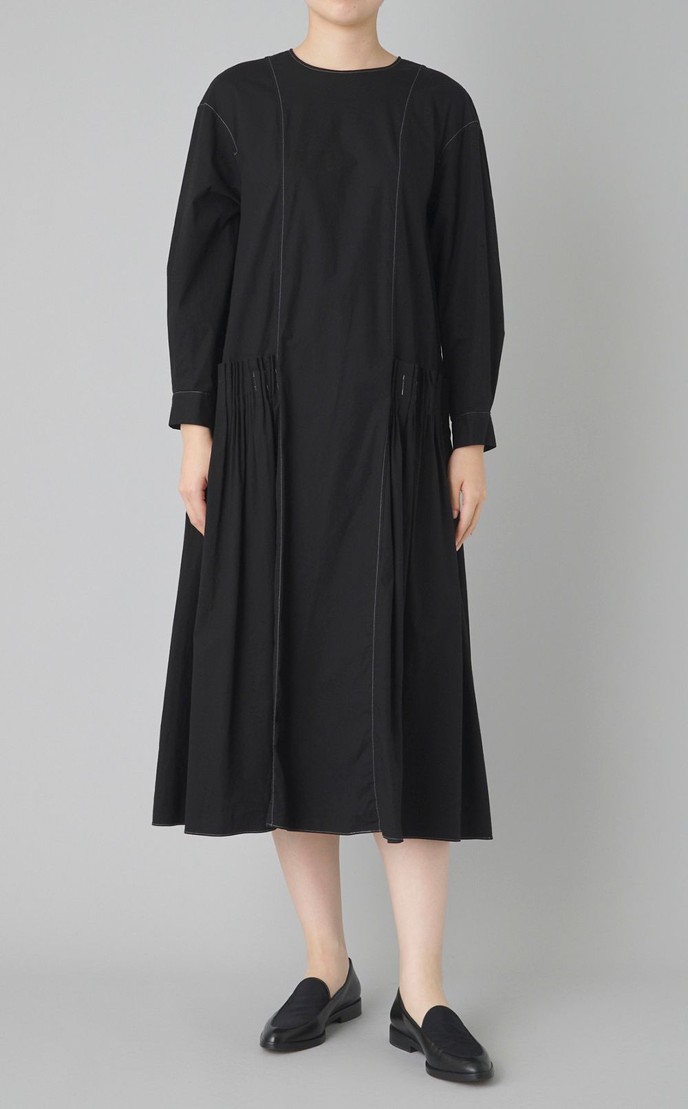 【reADdress】クルーネックギャザーロングワンピース