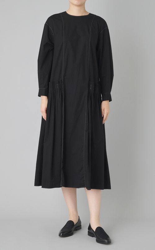 【reADdress】クルーネックギャザーロングワンピース