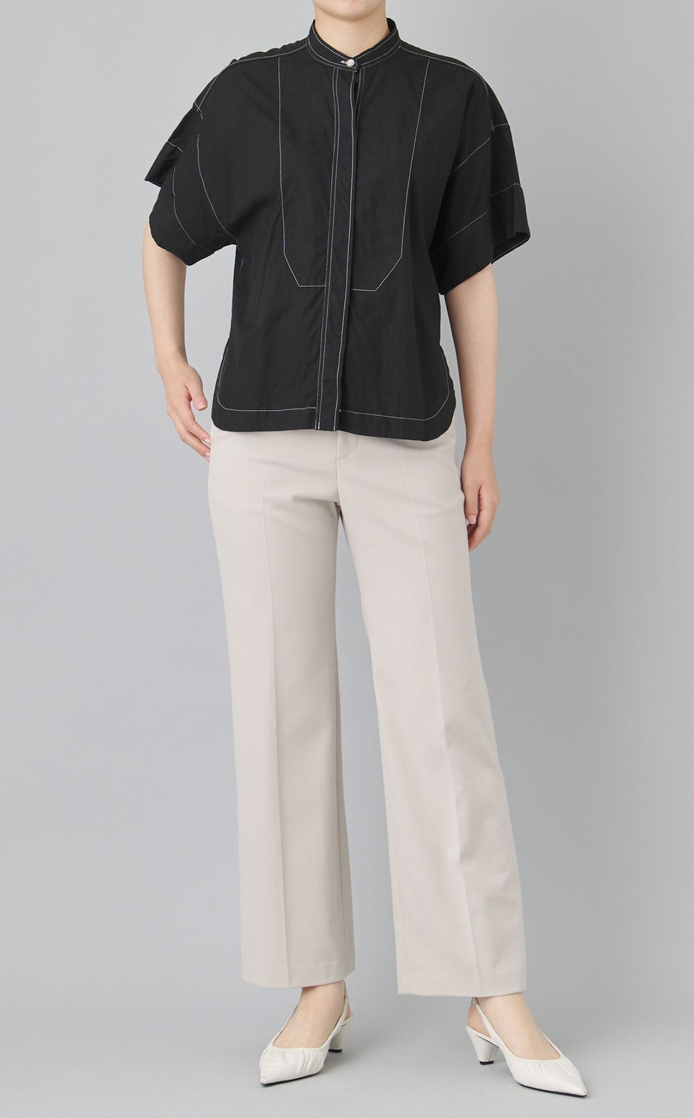 【reADdress】コットンスタンドカラーシャツ